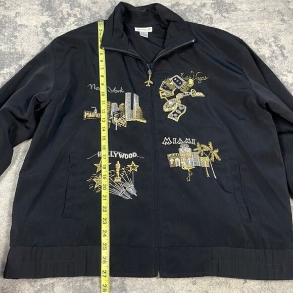 Vintage Mureli 90s Y2K Airline Travel Black Bomber Jacket Full Zip Embroidered M - Picture 4 of 11